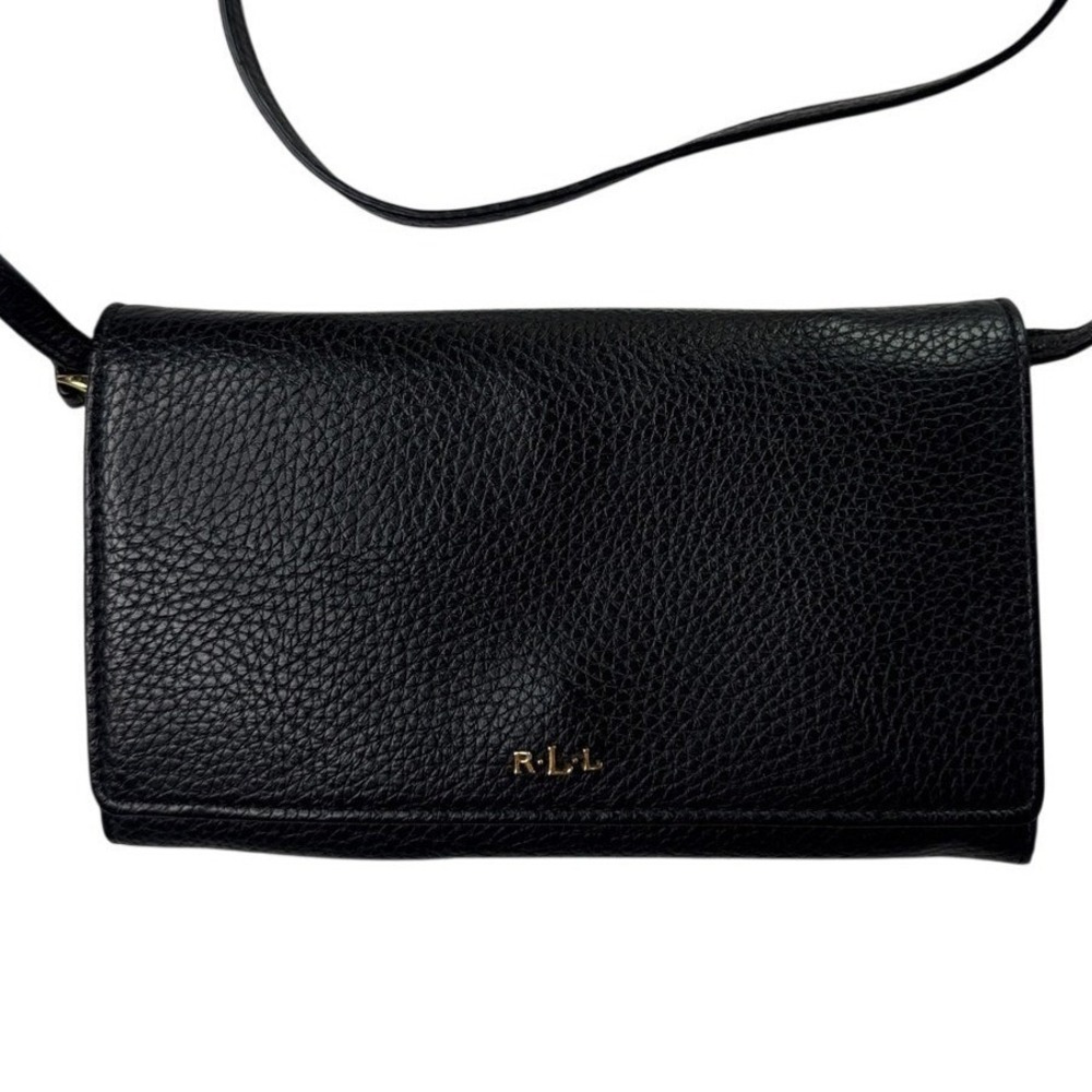 Vintage Lauren Ralph Lauren Crossbody Black Wallet 6 card slots removable strap